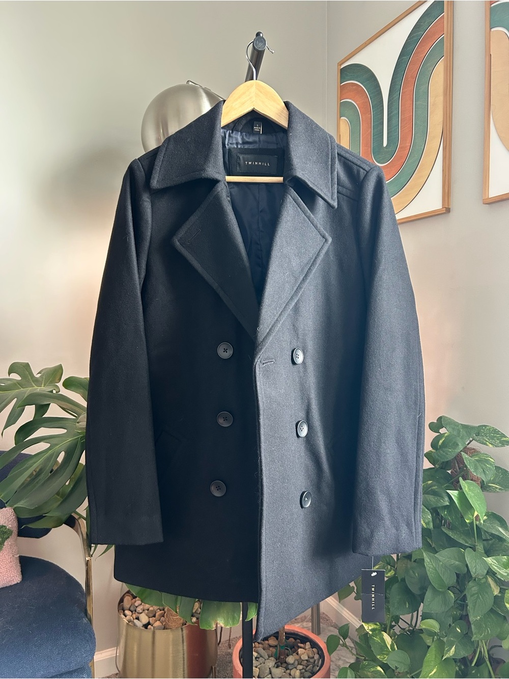 Women’s Black Double-Breasted Wool Peacoat size small